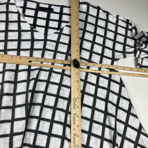 Nallie & Millie Asymmetric Tunic Grid Windowpane 3/4 Sleeve Boho Top MEDIUM - Picture 7 of 11